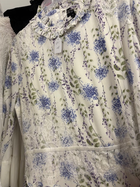 White and lavender flowered dress