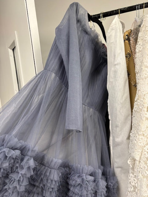 Dusty blue tulle gown