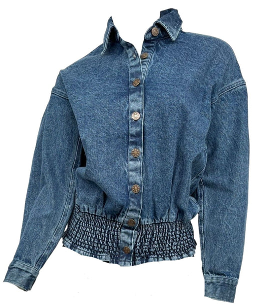 Denim Jacket with Gathered Bottom