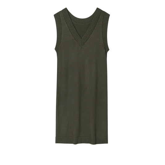 Green Ribbed Sleeveless Dress