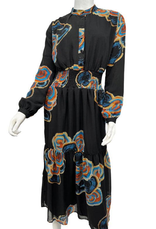 Black and Colorful Smocked Waist Dress