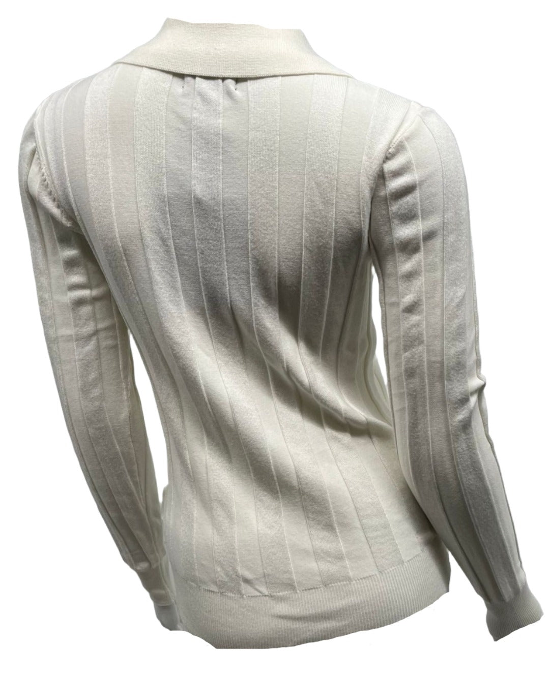 White Wide Ribbed Collared Top