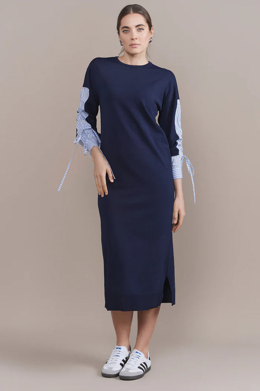 Navy Dress with Pinstripe Detail