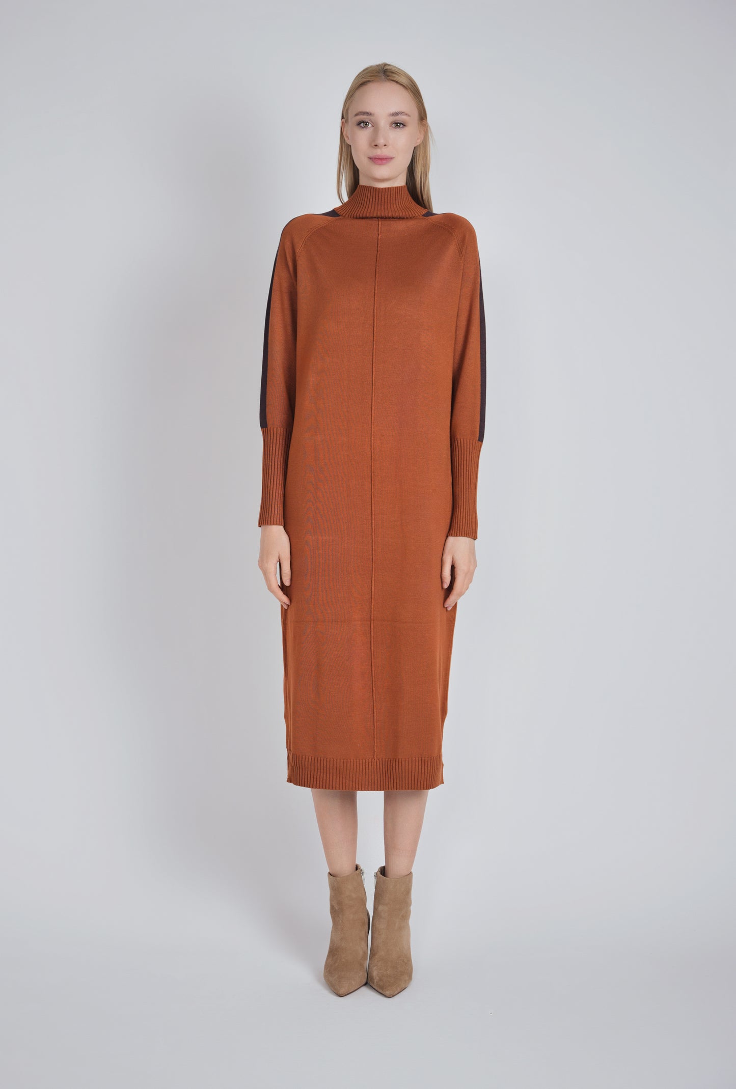 Rust Mock Neck Knit Dress