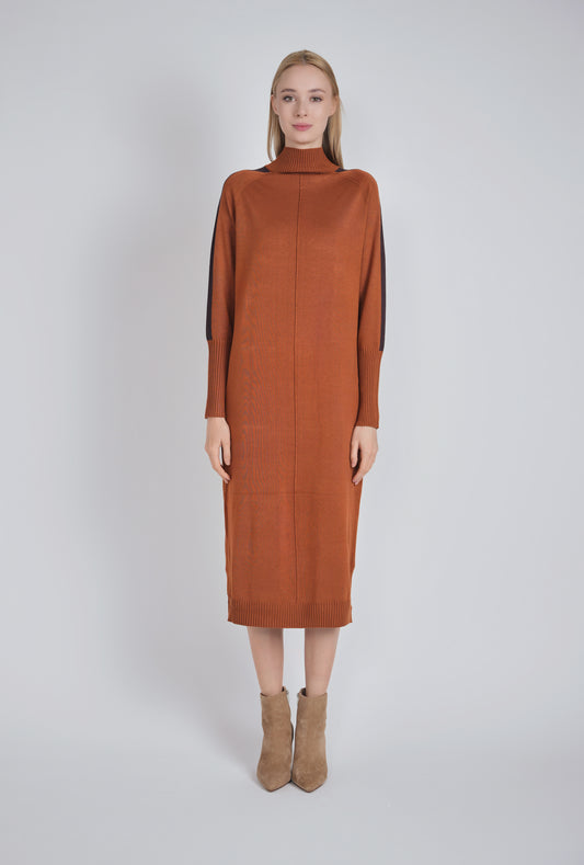 Rust Mock Neck Knit Dress