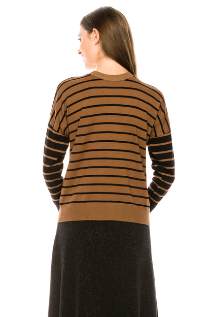 Two Tone Stripe Zip Back Sweater