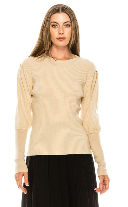Rust Ribbed Solid Crew Sweater