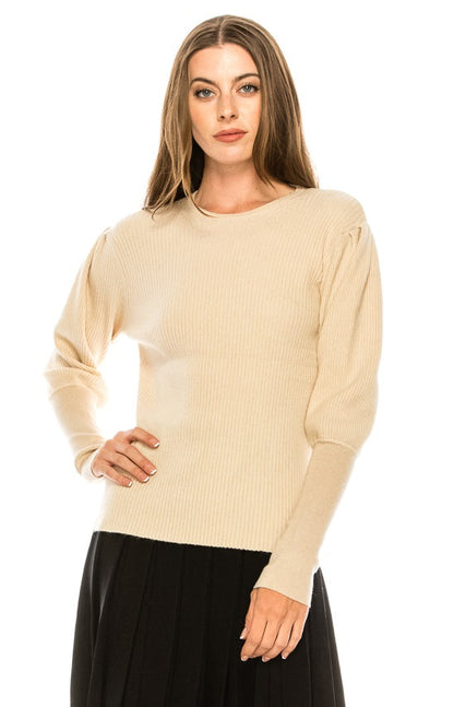 Rust Ribbed Solid Crew Sweater