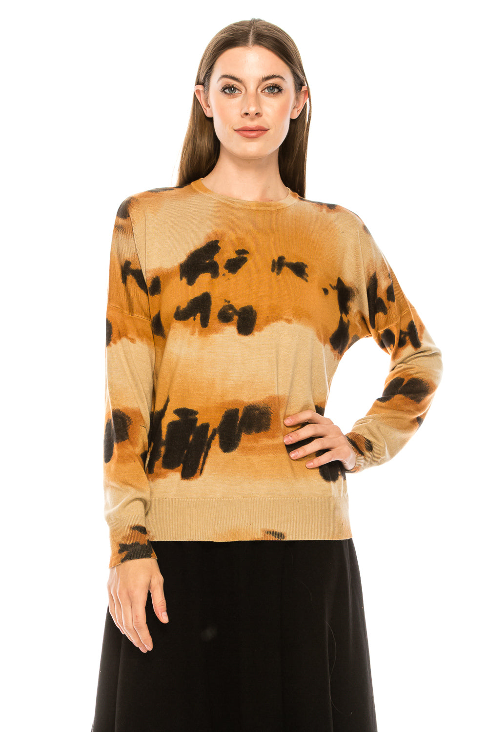 Camel Printed Tie-Dye Sweater