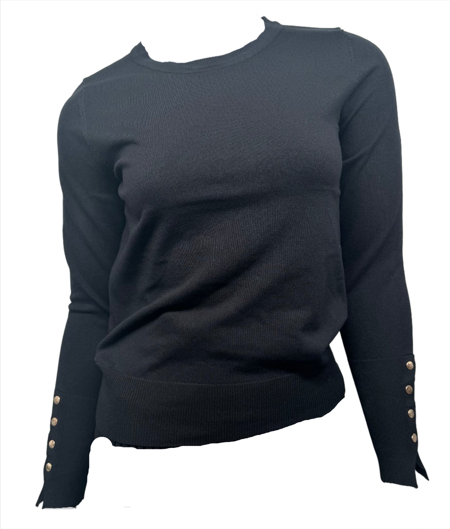 Knit Black Sweater with Gold Buttons on Sleeve