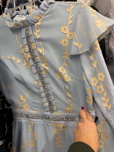 Blue dress w flowers and glitter belt