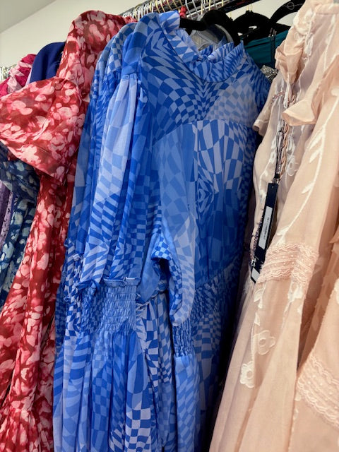 Blue dress geometric - elastic waist