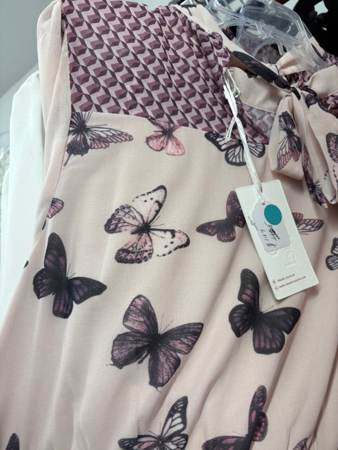 Pink butterfly elastic waist