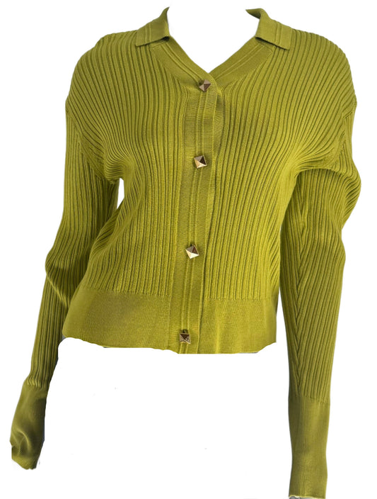 Green Cardigan with Gold Buttons