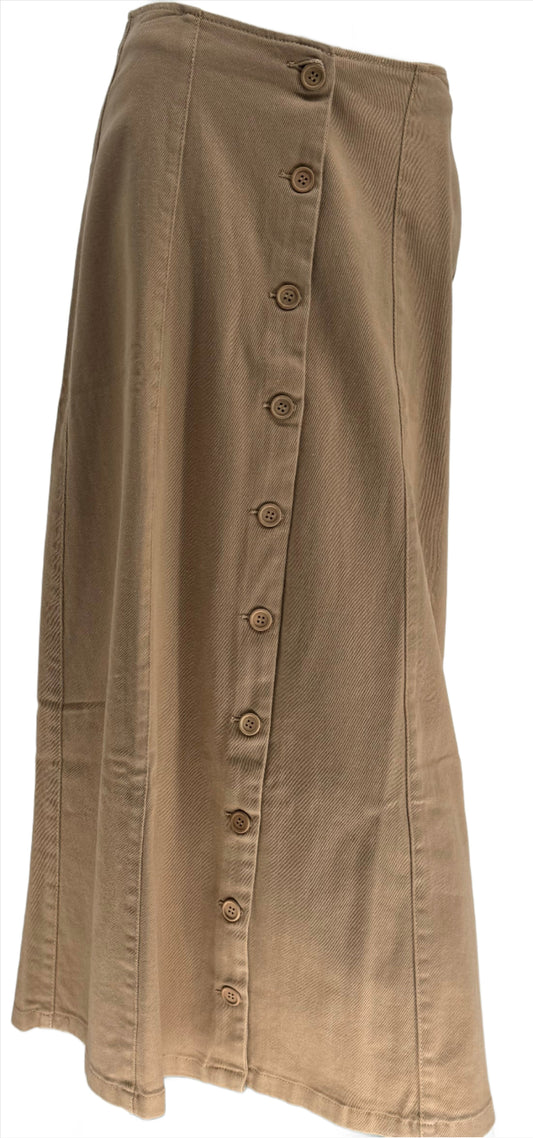 Tan Button Down Midi Skirt