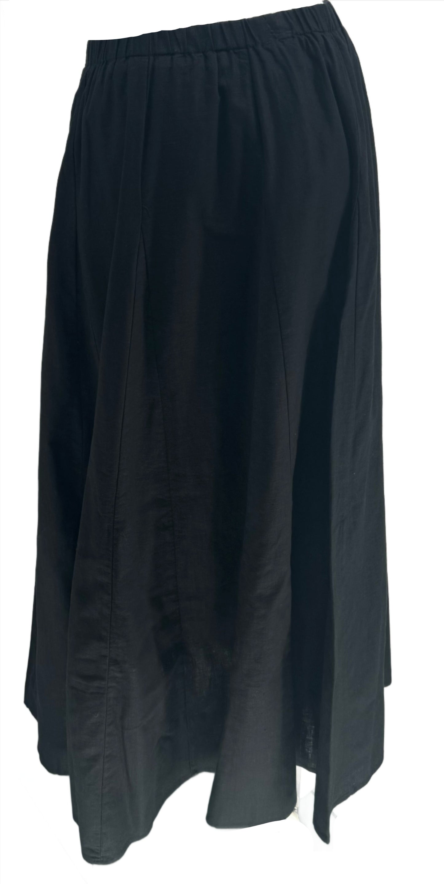 Black Linen Gored Midi Skirt
