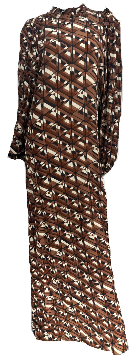 Pashmina Brown Geometric Maxi Dress