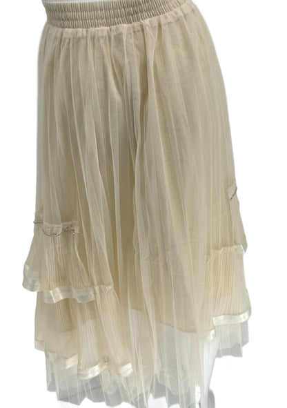 Cream Midi Skirt with Tulle