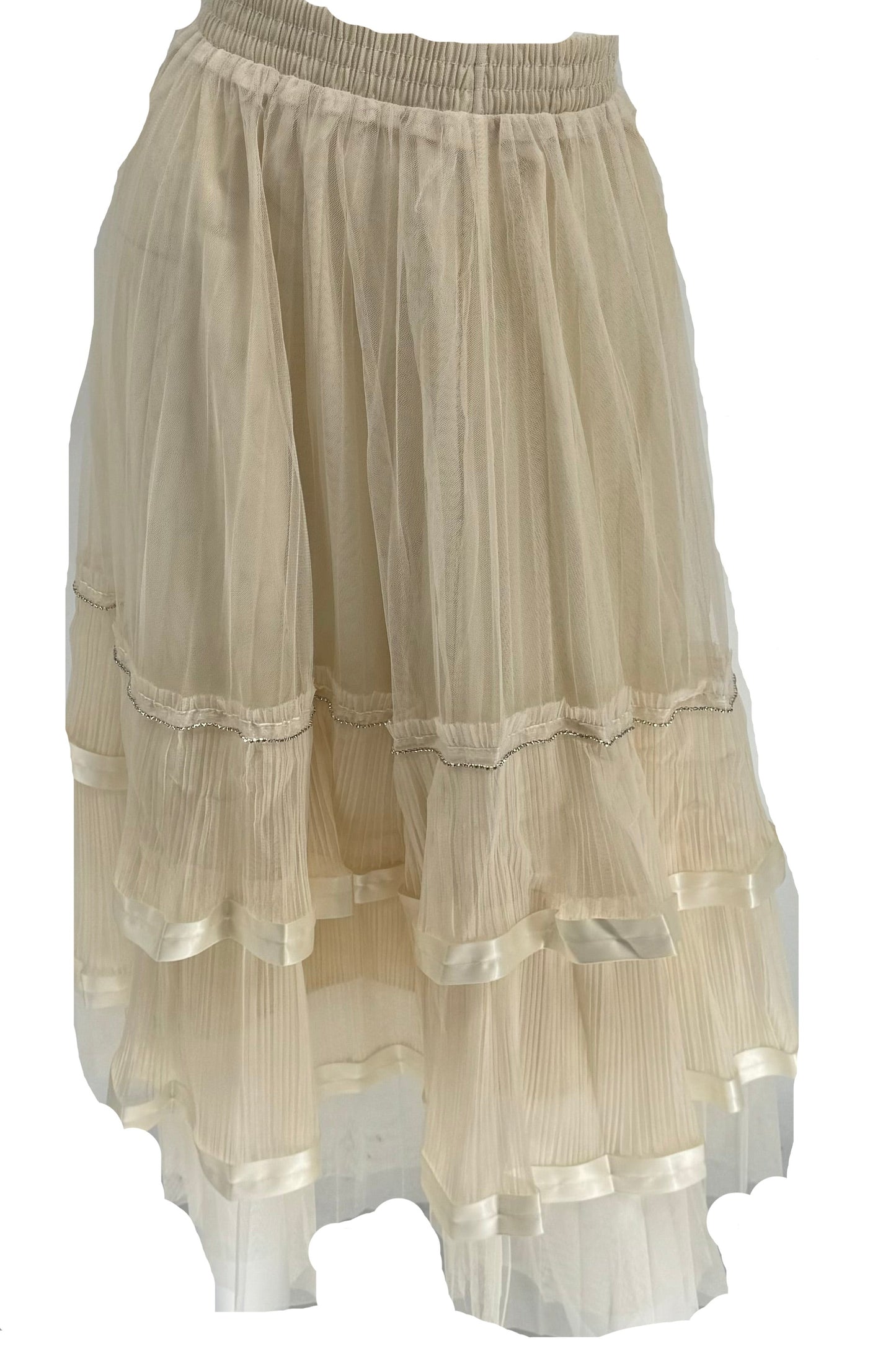 Cream Midi Skirt with Tulle