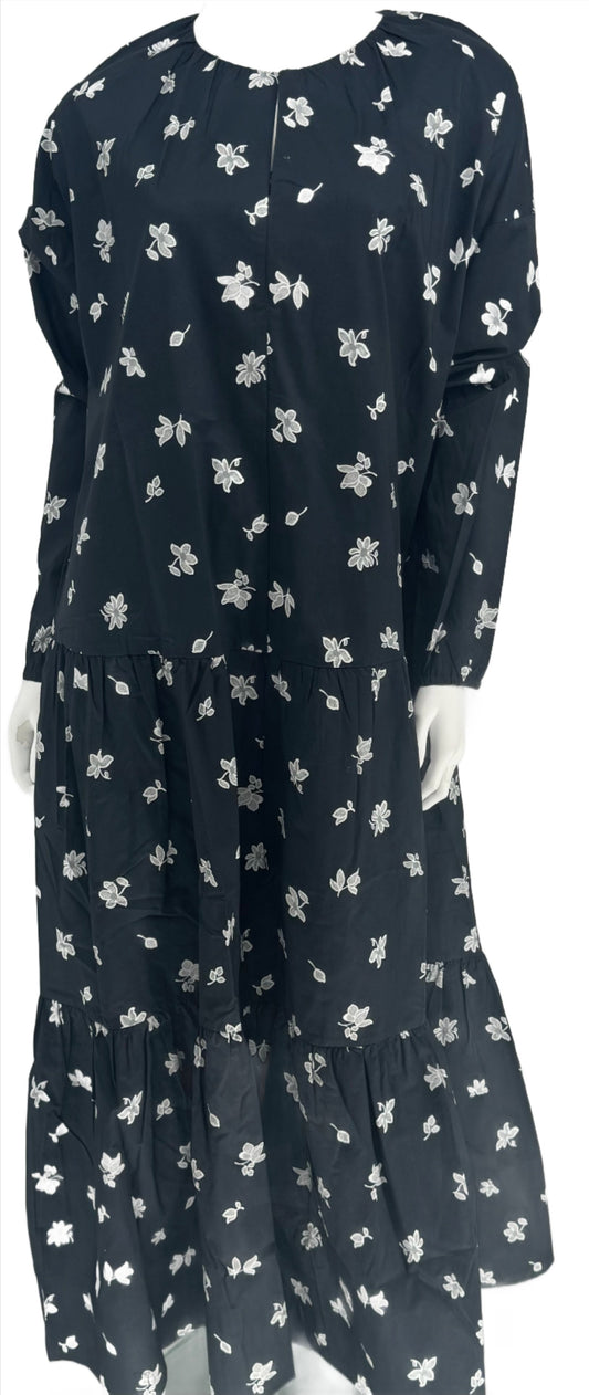 Black Cotton Dress with White Flowers