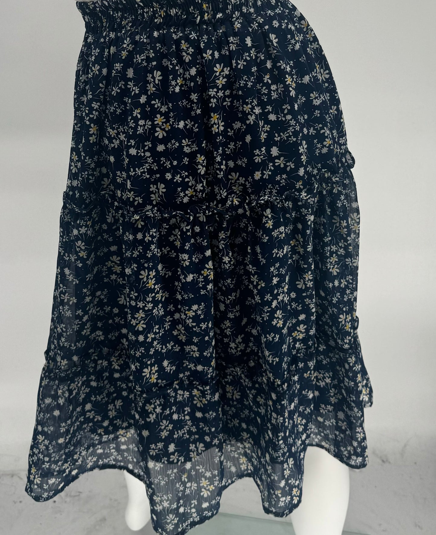 Blue Daisy Print Tiered Skirt