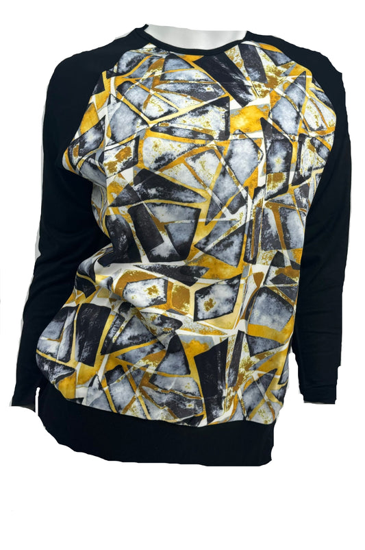 Blue and Yellow Geometric Front Top