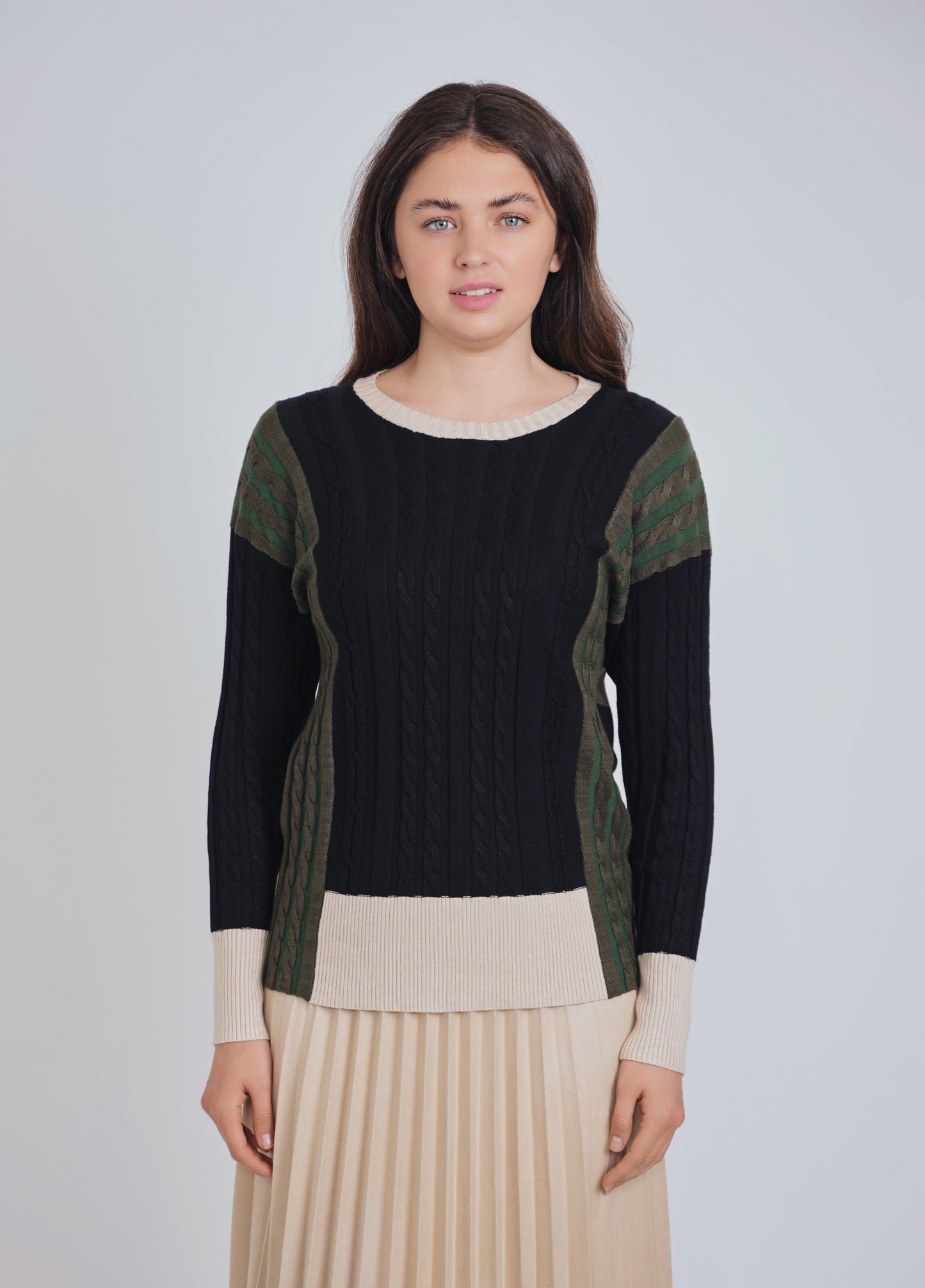 Green and Black Cable Knit Sweater