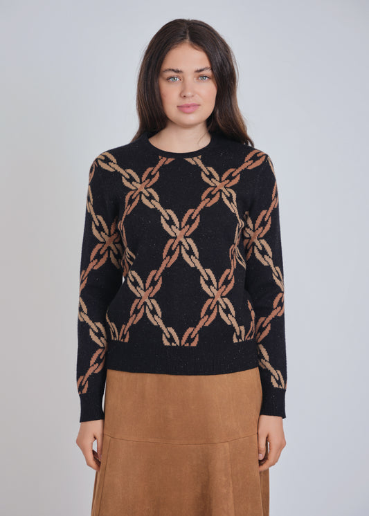 Black Sweater with Brown Chain