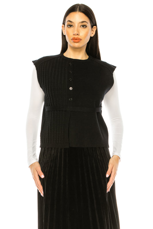 Black Textured Sleeveless Cardigan