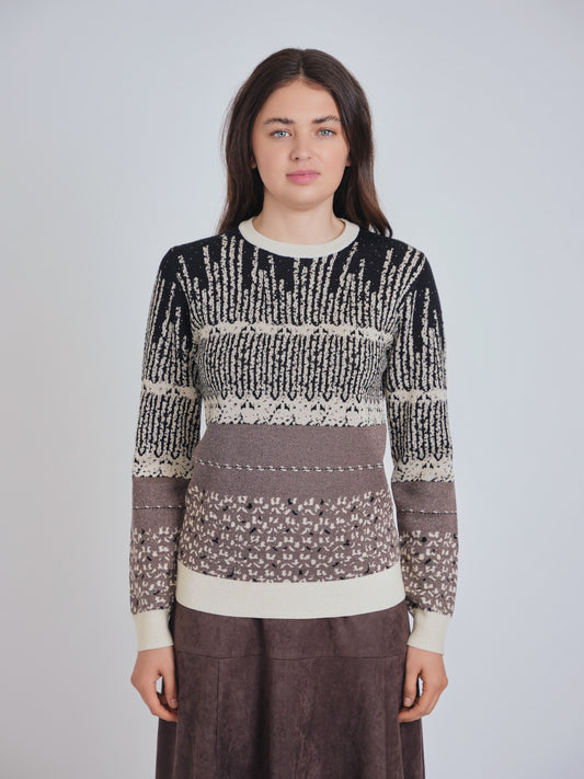 Black and Natural Multi Design Sweater