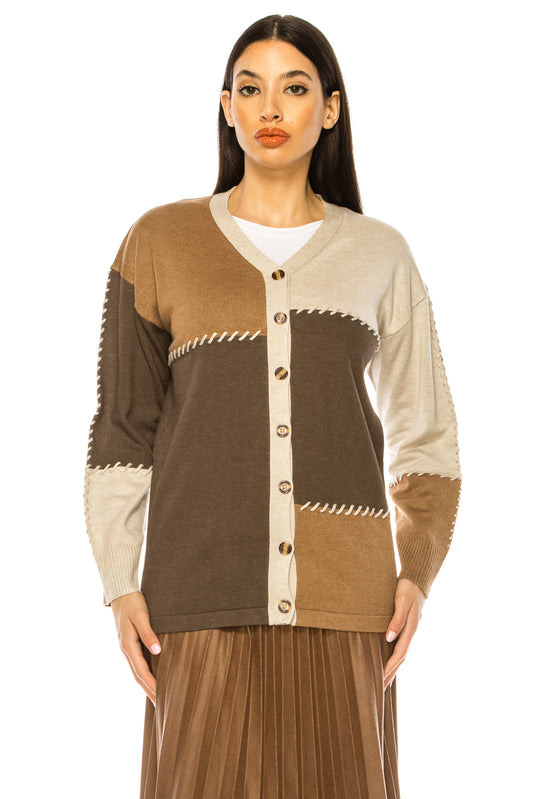 Brown Stitched Cardigan