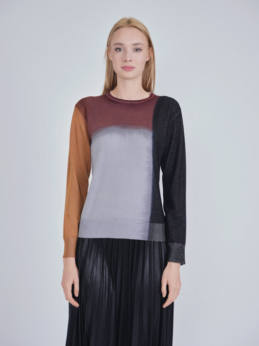 Color Block Merge Knit Sweater