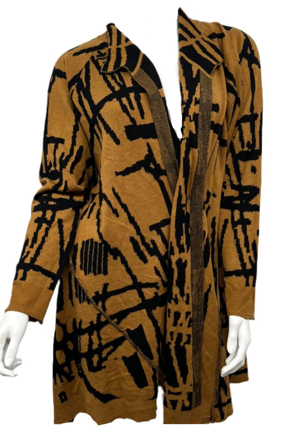 Brown with Black Design Open Cardigan