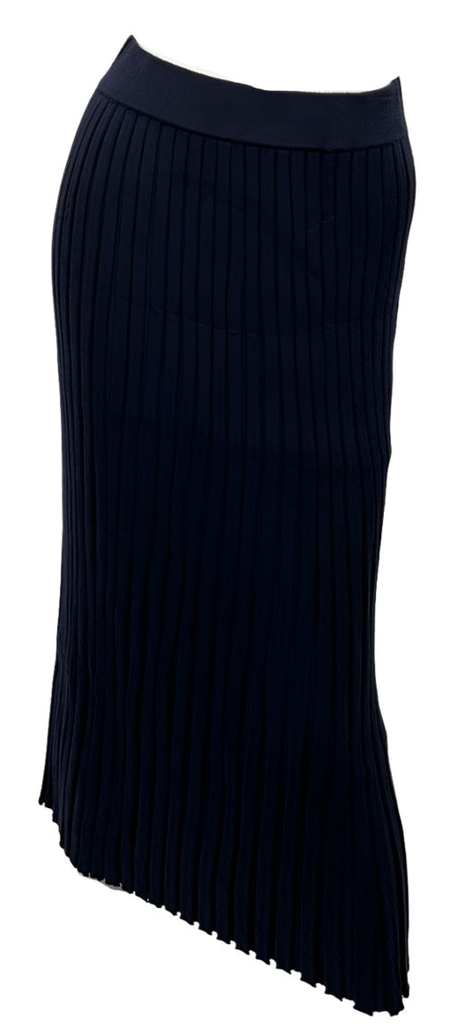 Navy Ribbed Knit Midi Skirt