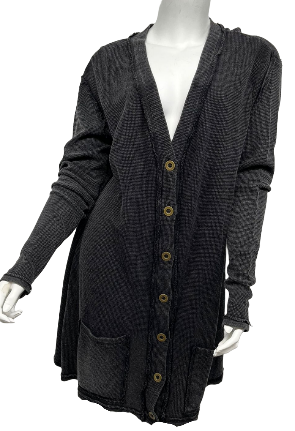 Black Wash Button Down Long Cardigan