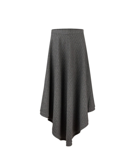 Grey Pinstripe Uneven Hem Skirt