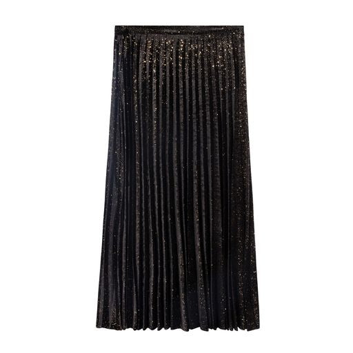 Black Velour Pleated Skirt with Sparkles