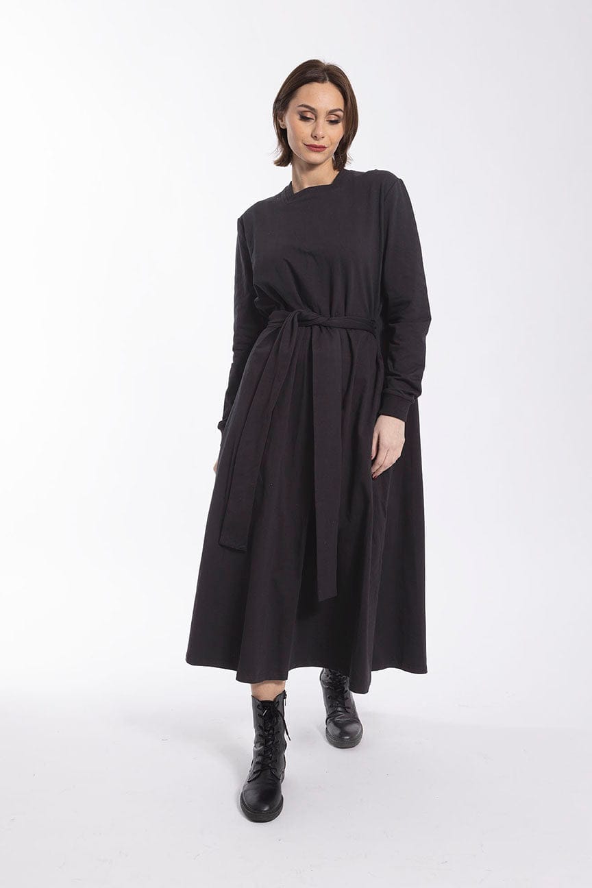 Black Cotton Dress with Belt