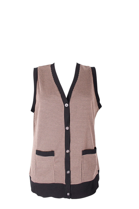 Brown Houndstooth Sleeveless Cardigan