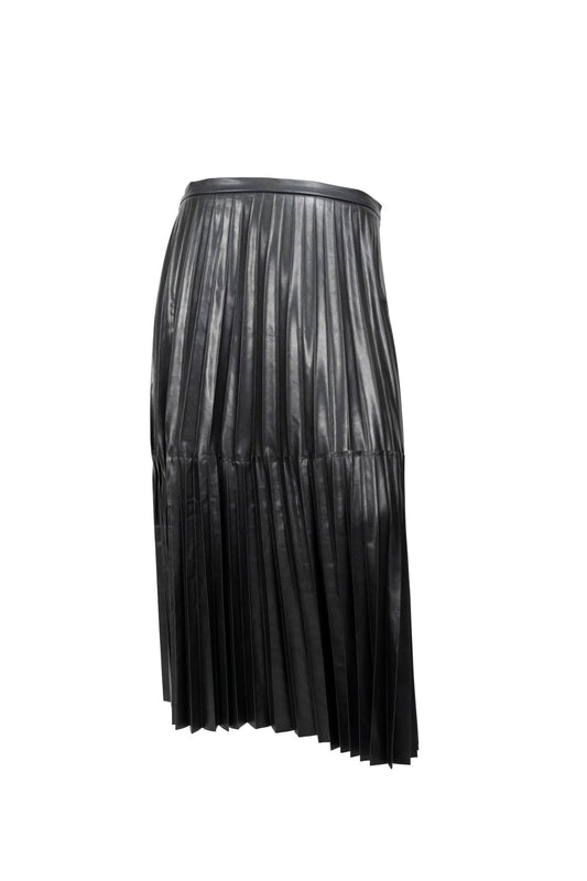 Black Leather Pleated Skirt with Tier