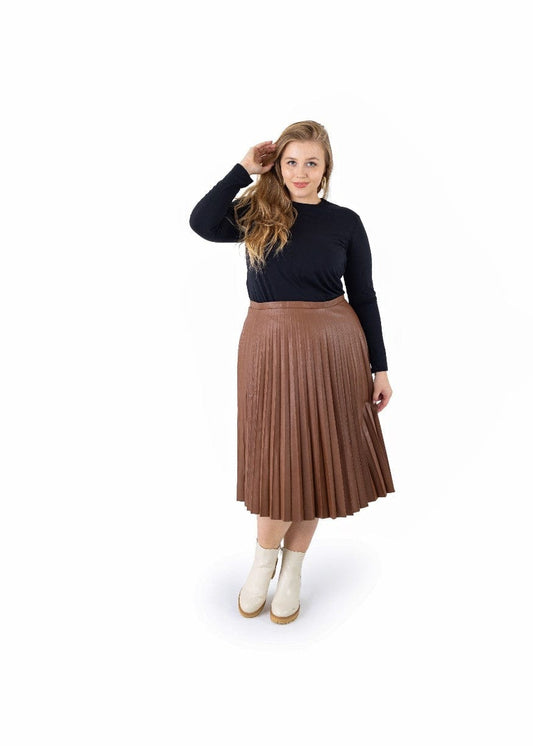 Brown Leather Short Pleated Skirt