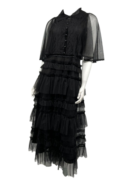 Black Chiffon Dress with Velvet Detail