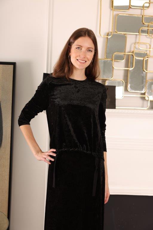 Nursing Robe with Overlay and Sided Drawstring - Black