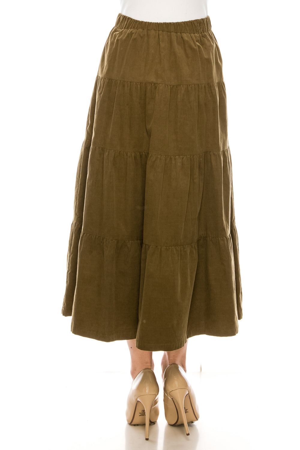 Solid Tiered Corduroy Skirt -Olive
