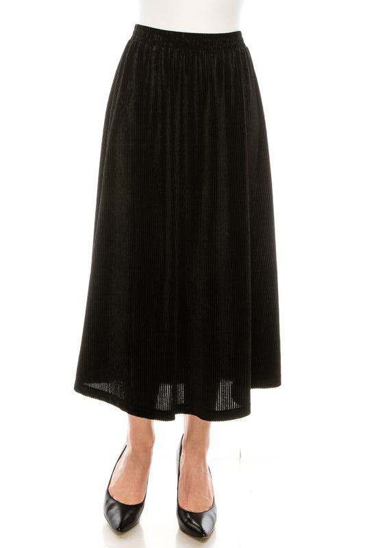 Woven Flowy stretch waist Skirt - Black