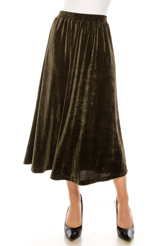 Woven Flowy stretch waist Skirt - Olive