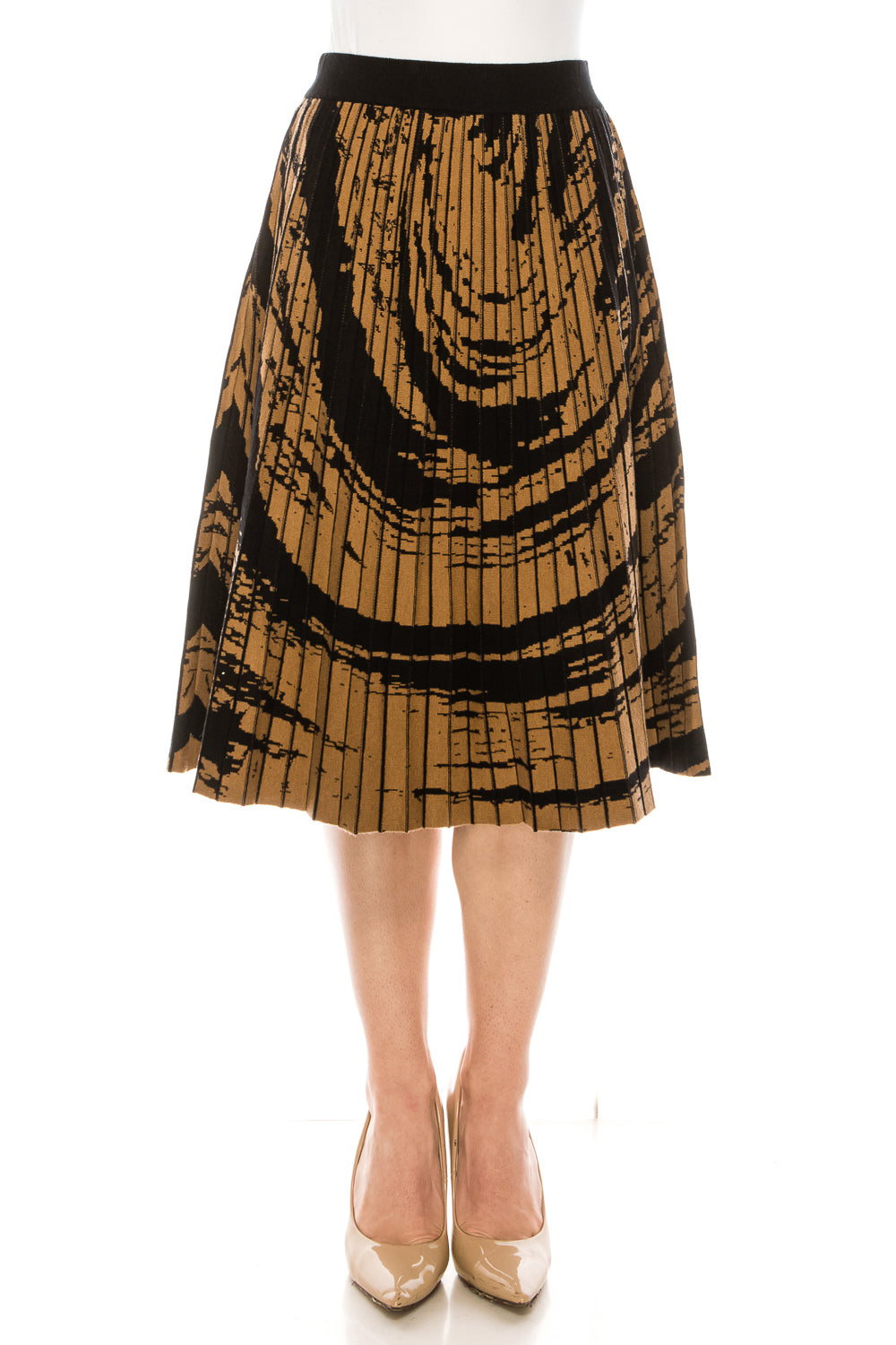 Camel Pleated skirt with swirls