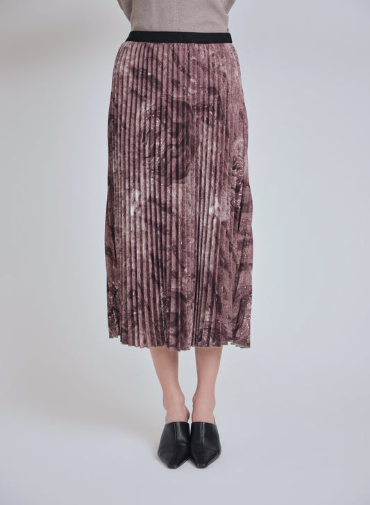 Brown Design Pleated Midi Skirt