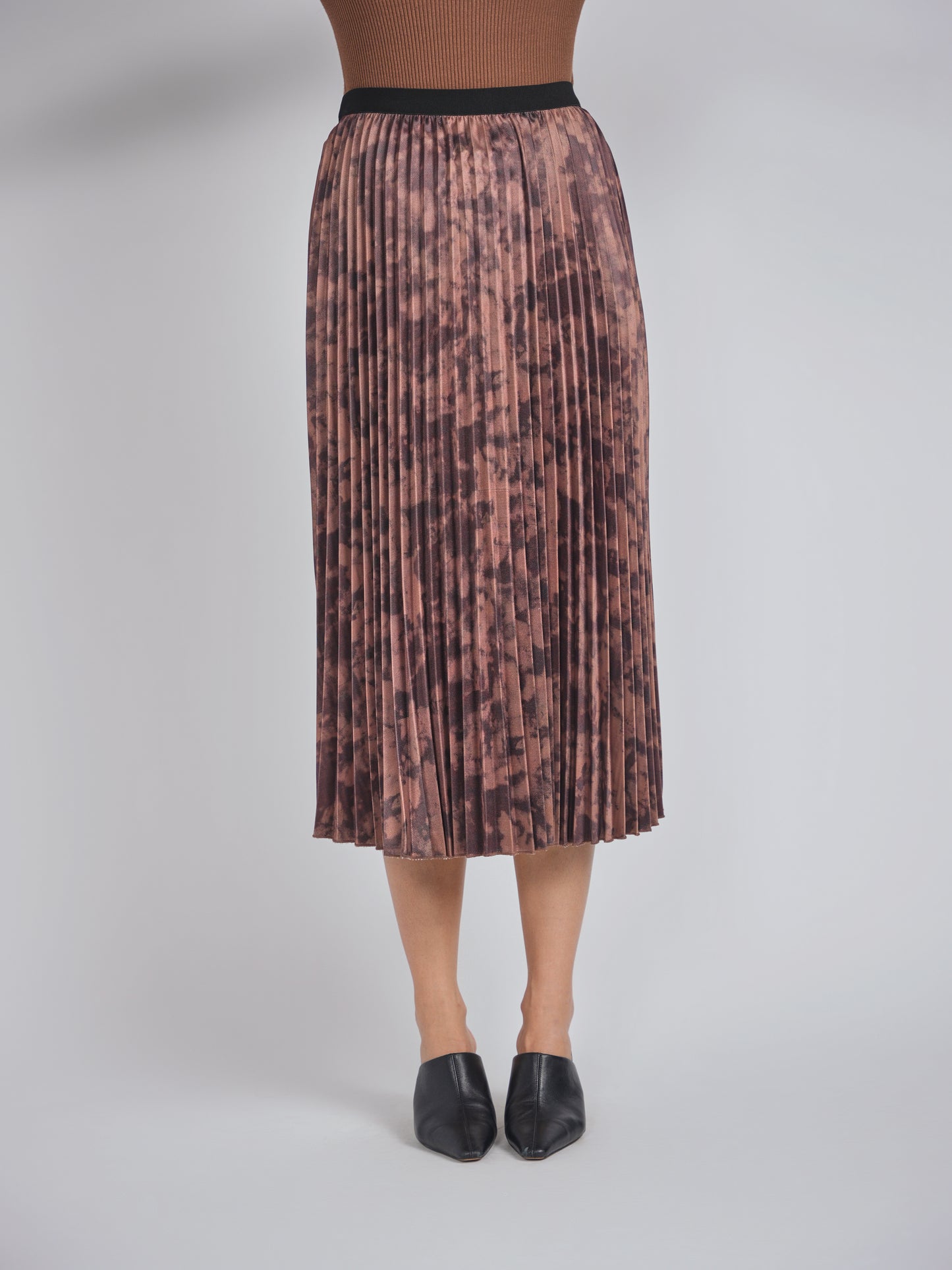 Brown Pleated Midi Skirt