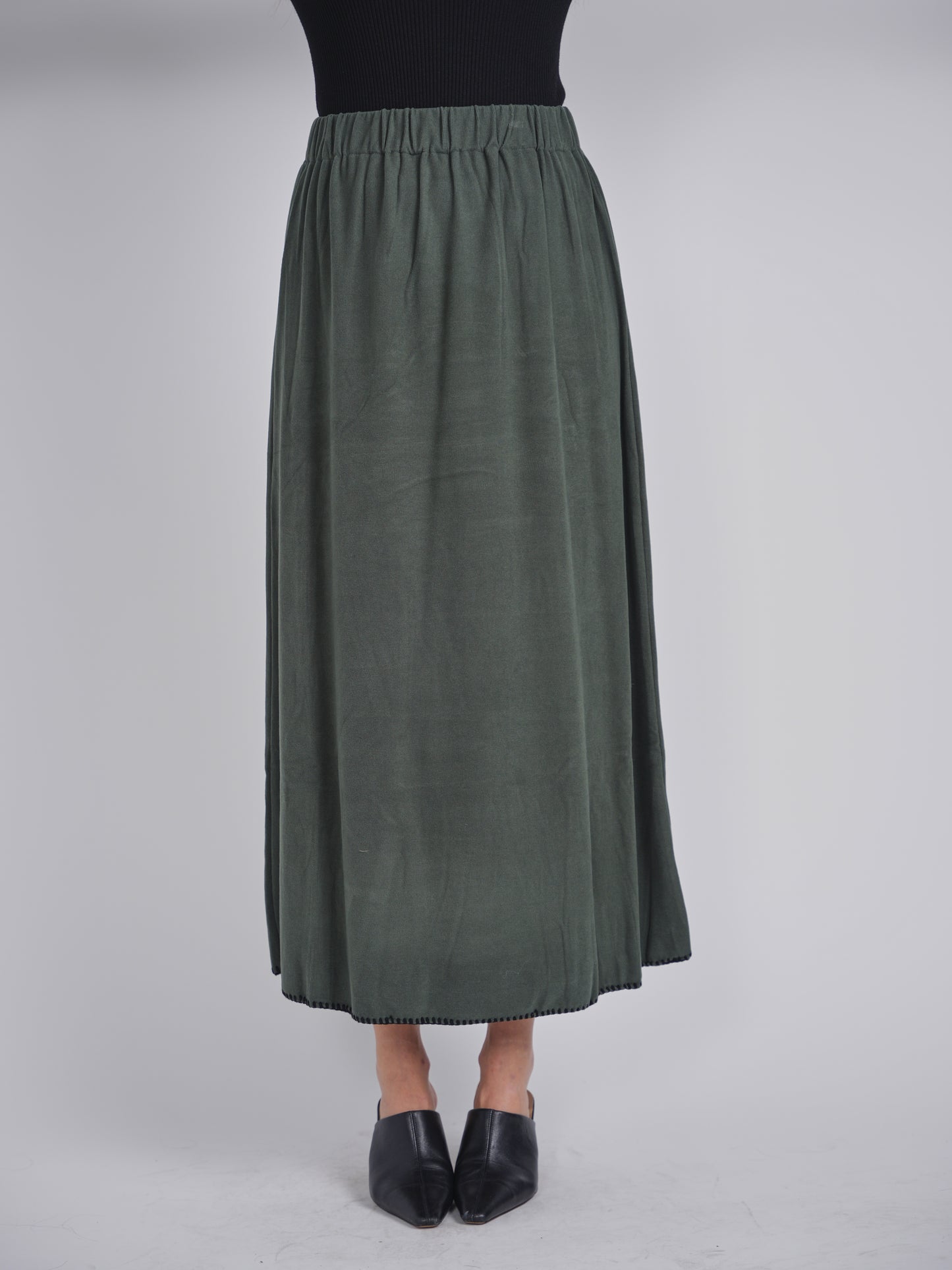 Green Gathered Midi Skirt